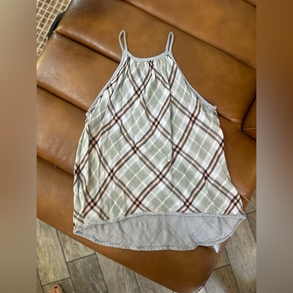 Bella Dahl White and Green Asymmetrical Camisole Top